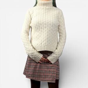 Vintage Chunky Paul James Knit Turtleneck Cream Wool Pullover Sweater Sz S